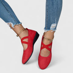 Women's Cross Strap Ballet Flats - Lightweight Summer Comfort - Red