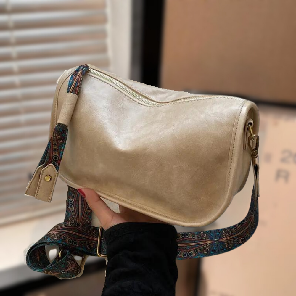 Women's Crossbody Bag - Structured Shoulder Style - Beige