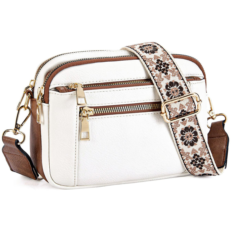 Women's Crossbody Bag with Adjustable Strap - Compact Shoulder Bag - Beige