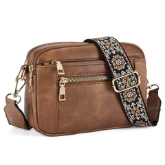 Women's Crossbody Bag with Adjustable Strap - Compact Shoulder Bag - Brown