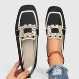 Women's Crystal Buckle Slip-On Loafer - Elegant Comfort | Spring - Black