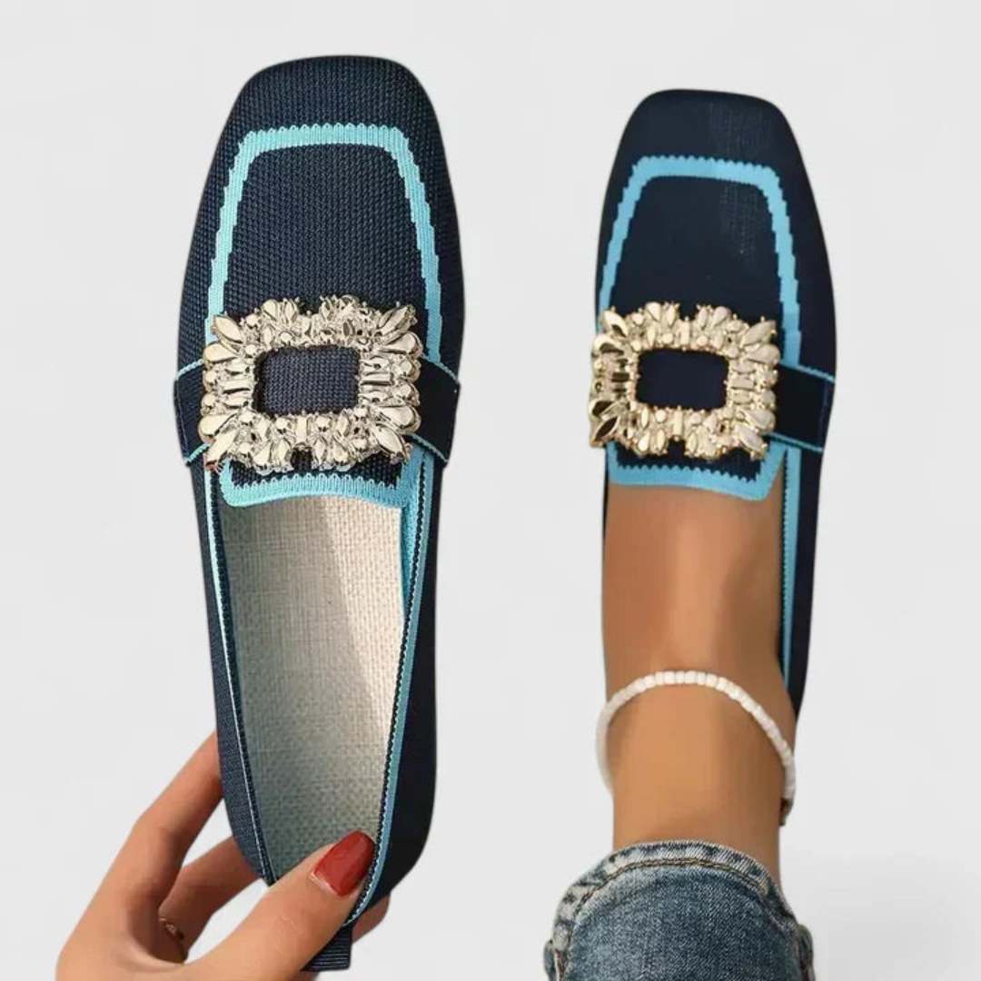 Women's Crystal Buckle Slip-On Loafer - Elegant Comfort | Spring - Blue