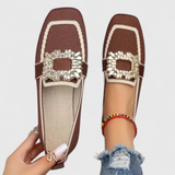 Women's Crystal Buckle Slip-On Loafer - Elegant Comfort | Spring - Brown