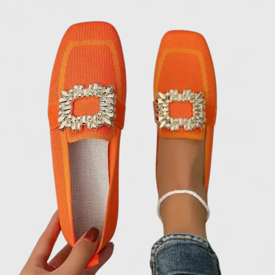 Women's Crystal Buckle Slip-On Loafer - Elegant Comfort | Spring - Orange