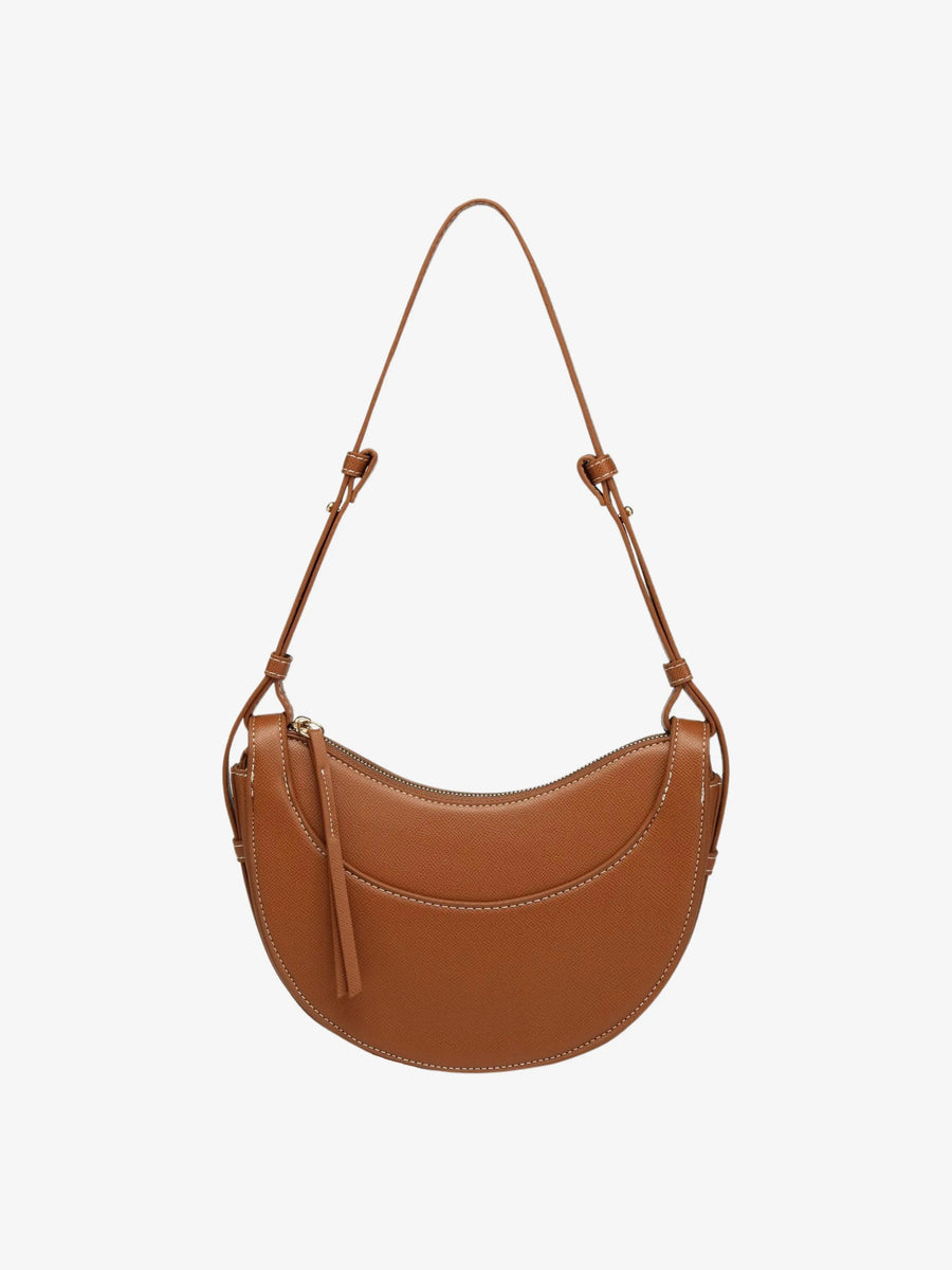 Women's Curved Crossbody Bag with Tassel - Half Moon Shape - Brown