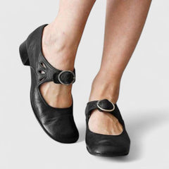 Women's Cushioned Elegant Shoes - Adjustable Strap Low Heel | Autumn - Black