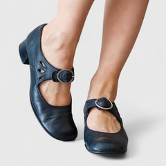 Women's Cushioned Elegant Shoes - Adjustable Strap Low Heel | Autumn - Navy