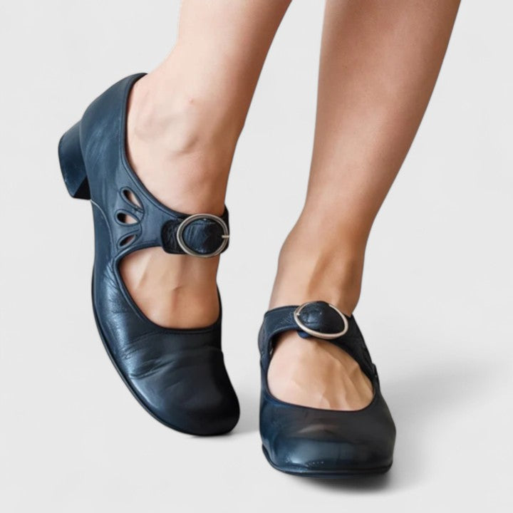 Women's Cushioned Elegant Shoes - Adjustable Strap Low Heel | Autumn - Navy