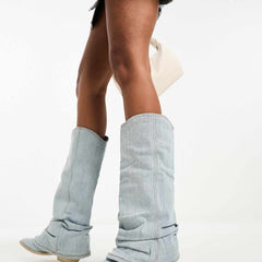 Women's Denim Boots | Trendy Flat Heel | Casual | Autumn
