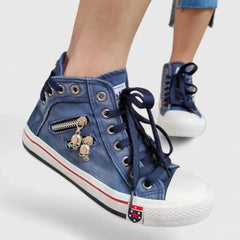 Women's Denim High-Top Sneakers - Modern Lace-Up Style | Spring
