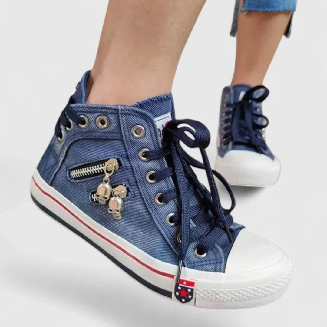 Women's Denim High-Top Sneakers - Modern Lace-Up Style | Spring