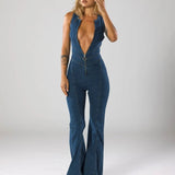 Women's Denim Jumpsuit | Casual Chic | Summer - Denim Blue