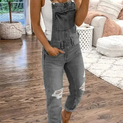 Women's Denim Jumpsuit | Sleeveless | Summer - Gray Denim