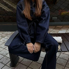 Women's Denim Set | Belted Jacket & Wide-Leg Pant | Spring