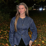 Women's Denim Set | Tailored Jacket & Wide-Leg Pant | Spring - Dark Denim