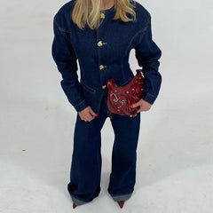 Women's Denim Set | Tailored Jacket & Wide-Leg Pant | Spring