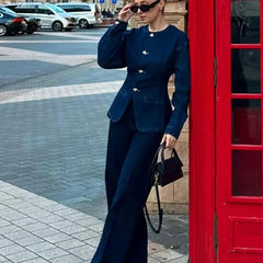 Women's Denim Set | Tailored Jacket & Wide-Leg Pant | Spring
