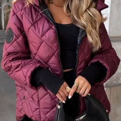 Women's Diamond Quilted Hooded Puffer Jacket - Oversized Winter Coat