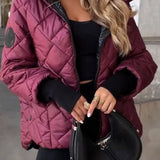 Women's Diamond Quilted Hooded Puffer Jacket - Oversized Winter Coat - Wine Red