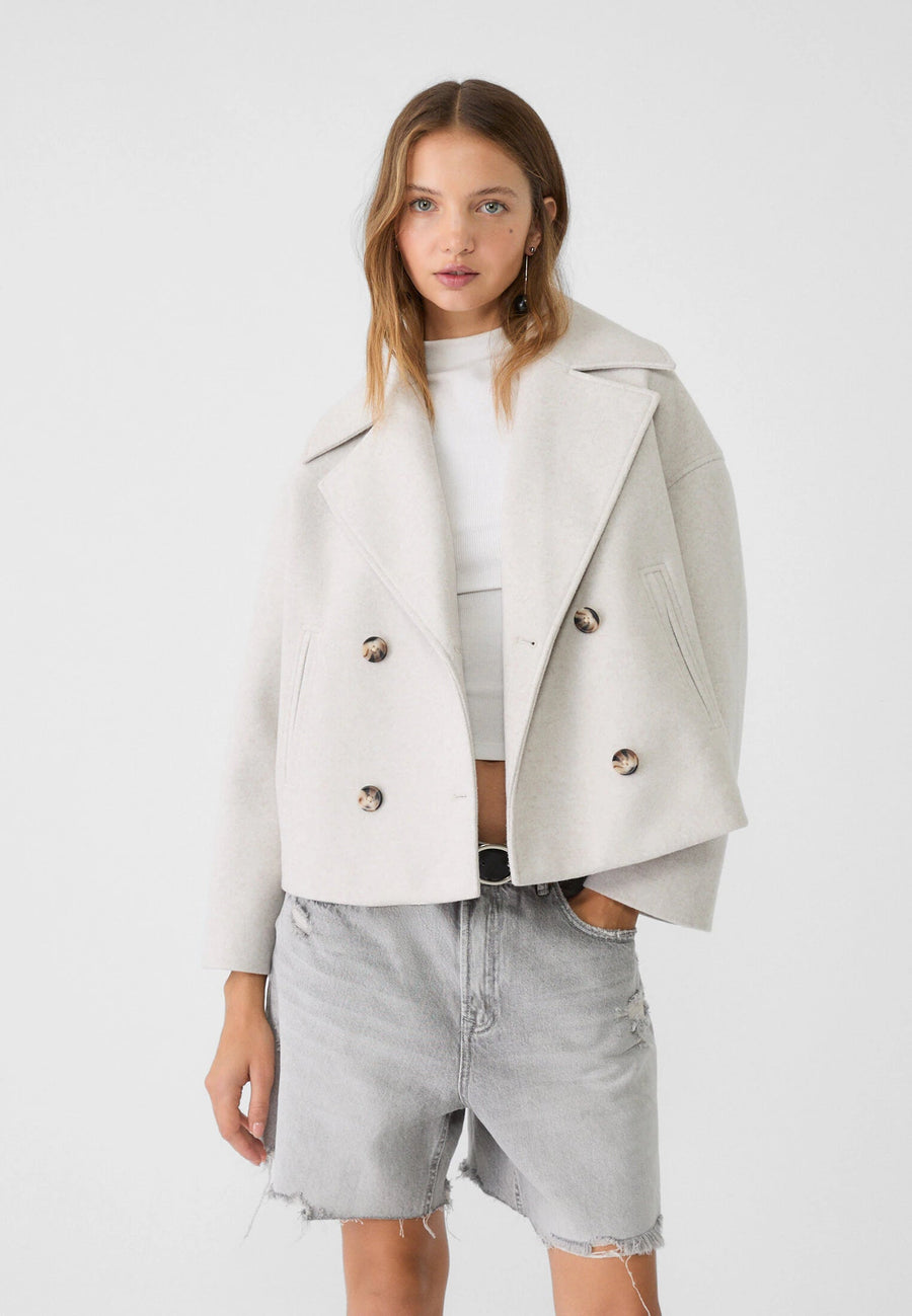 Women's Double Breasted Blazer - Classic Summer Jacket - Beige