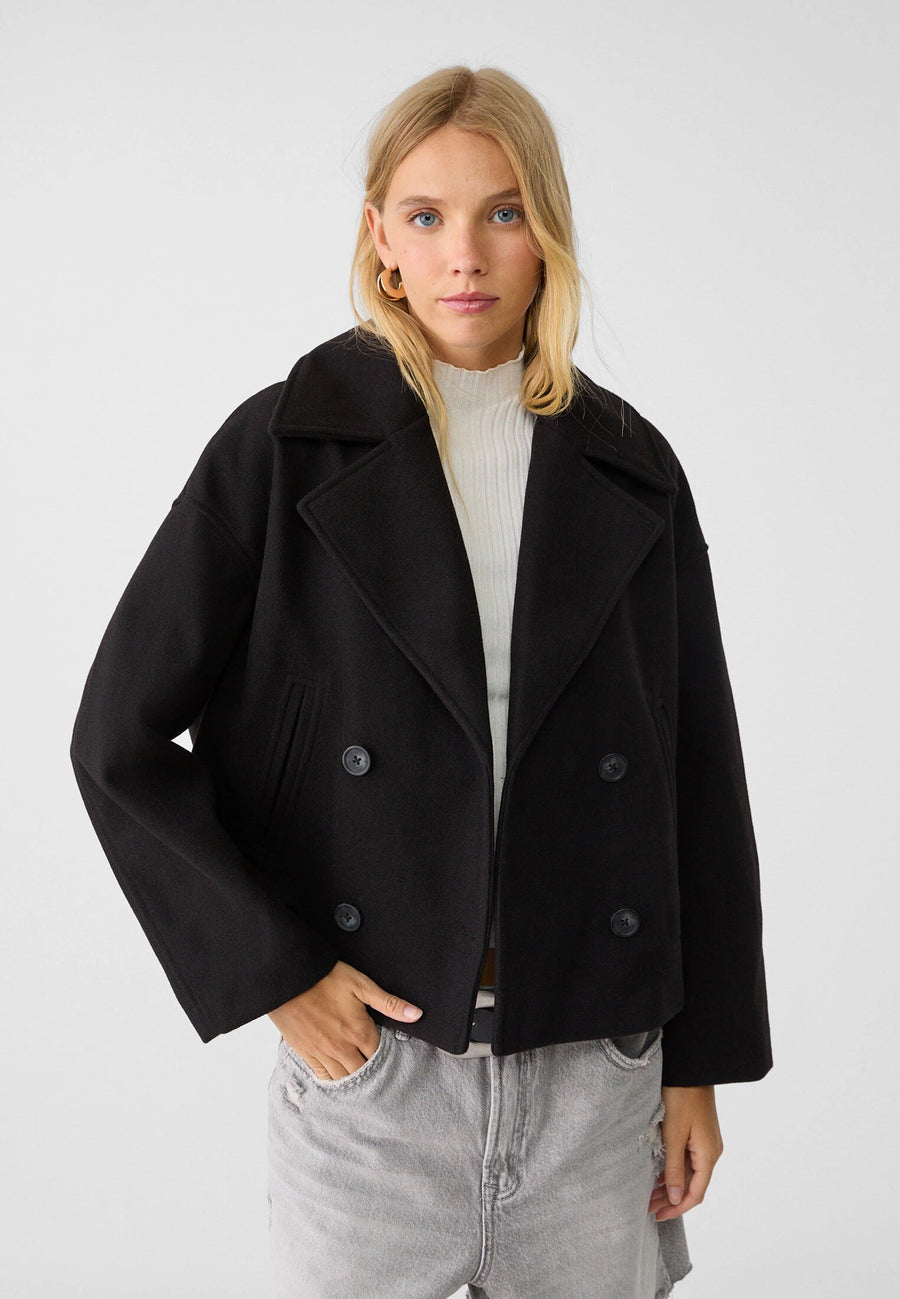 Women's Double Breasted Blazer - Classic Summer Jacket - Black