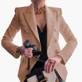 Women's Double-Breasted Blazer | Gold Buttons | Elegant | Autumn - Khaki