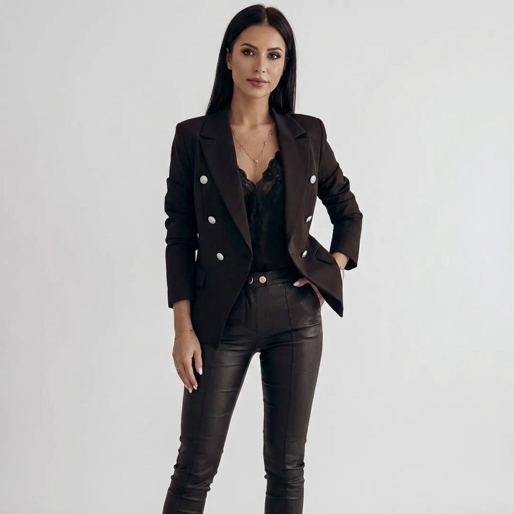Women's Double-Breasted Blazer | Tailored & Powerful | Spring - Black