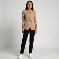 Women's Double-Breasted Blazer | Tailored & Powerful | Spring - Khaki