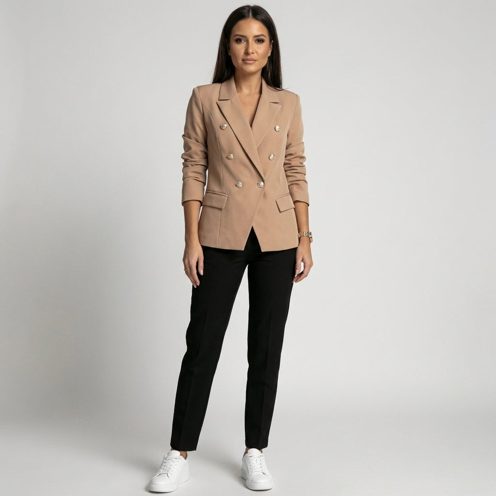 Women's Double-Breasted Blazer | Tailored & Powerful | Spring - Khaki