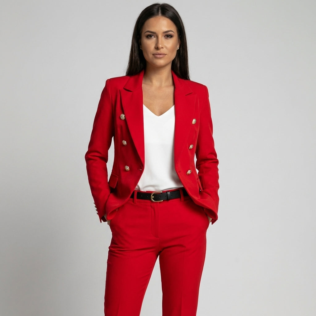 Women's Double-Breasted Blazer | Tailored & Powerful | Spring - Red