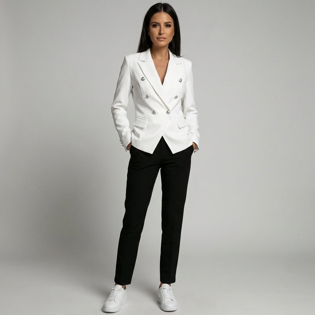 Women's Double-Breasted Blazer | Tailored & Powerful | Spring - White