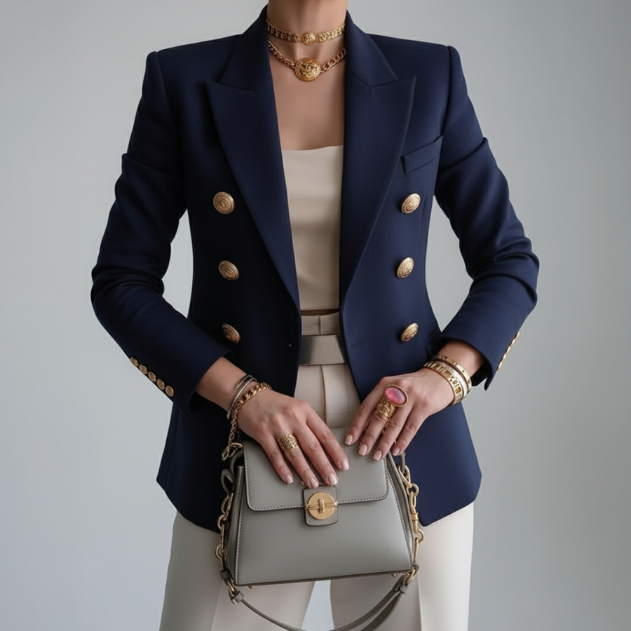 Women's Double-Breasted Blazer with Gold Buttons | Spring - Blue