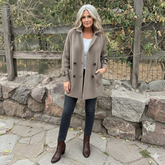 Women's Double-Breasted Cable-Knit Sleeve Jacket - Tailored Coat
