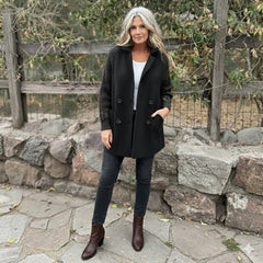 Women's Double-Breasted Cable-Knit Sleeve Jacket - Tailored Coat