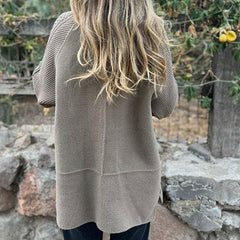 Women's Double-Breasted Cable-Knit Sleeve Jacket - Tailored Coat