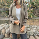 Women's Double-Breasted Cable-Knit Sleeve Jacket - Tailored Coat - Taupe