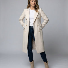 Women's Double-Breasted Midi Overcoat - Tailored Long-Sleeve | Autumn