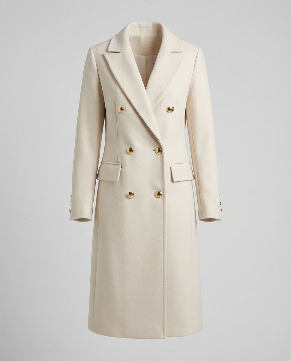 Women's Double-Breasted Midi Overcoat - Tailored Long-Sleeve | Autumn