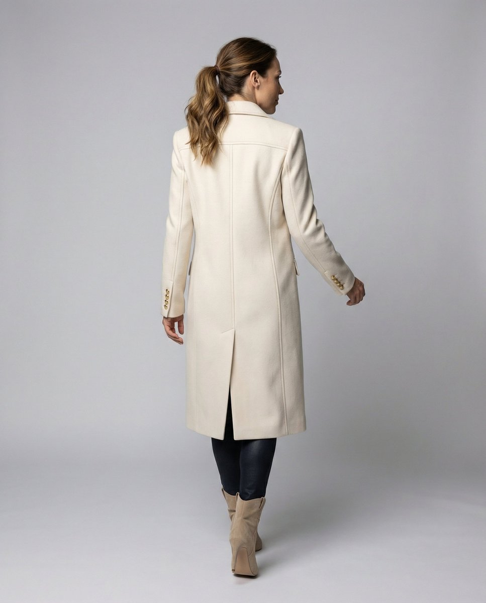 Women's Double-Breasted Midi Overcoat - Tailored Long-Sleeve | Autumn