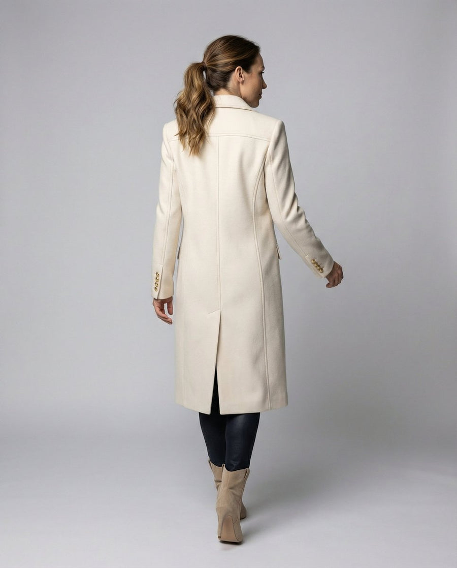 Women's Double-Breasted Midi Overcoat - Tailored Long-Sleeve | Autumn