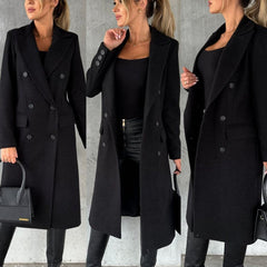 Women's Double-Breasted Midi Overcoat - Tailored Long-Sleeve | Autumn