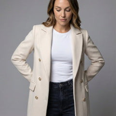 Women's Double-Breasted Midi Overcoat - Tailored Long-Sleeve | Autumn