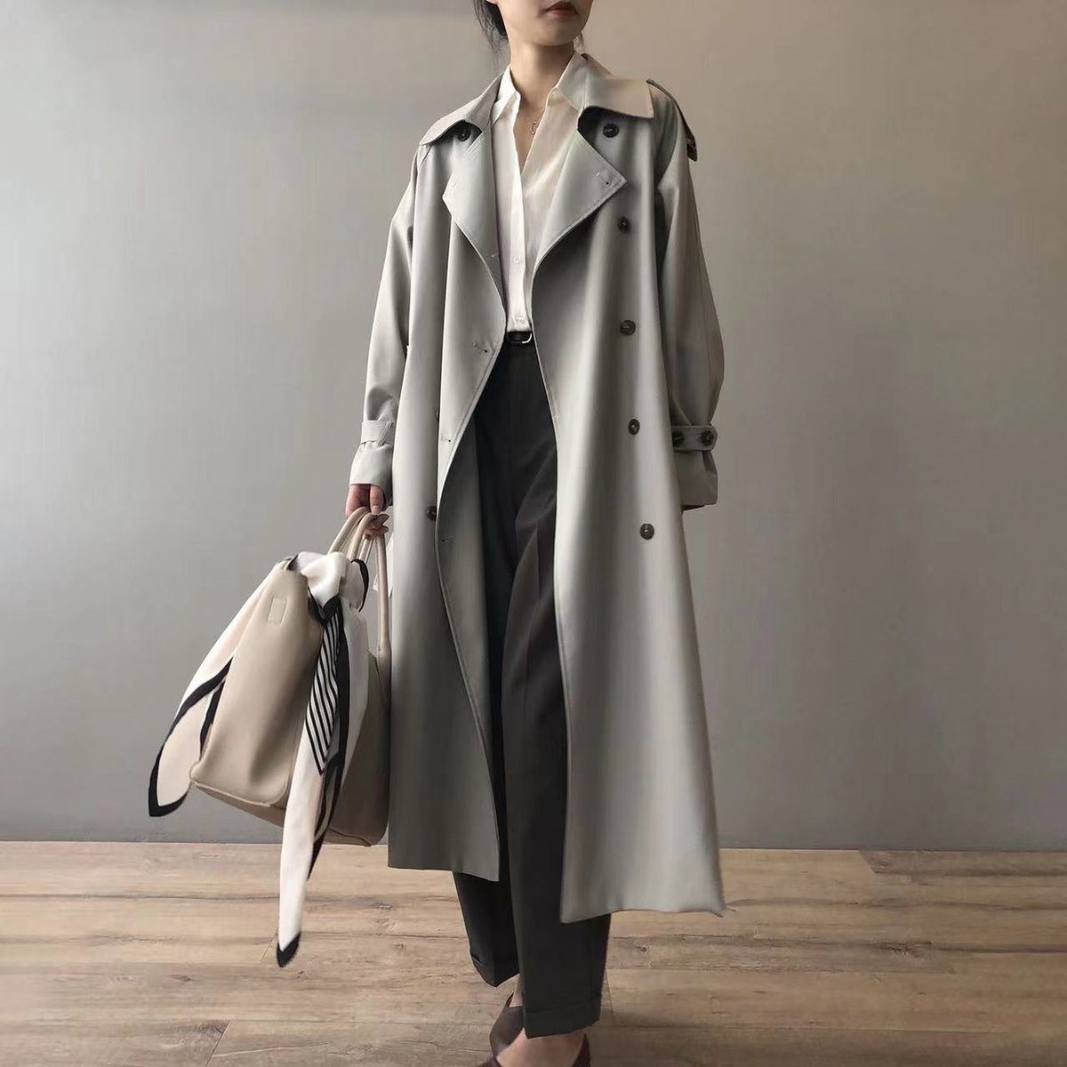 Women's Double-Breasted Water-Repellent Trench Coat - Classic Long