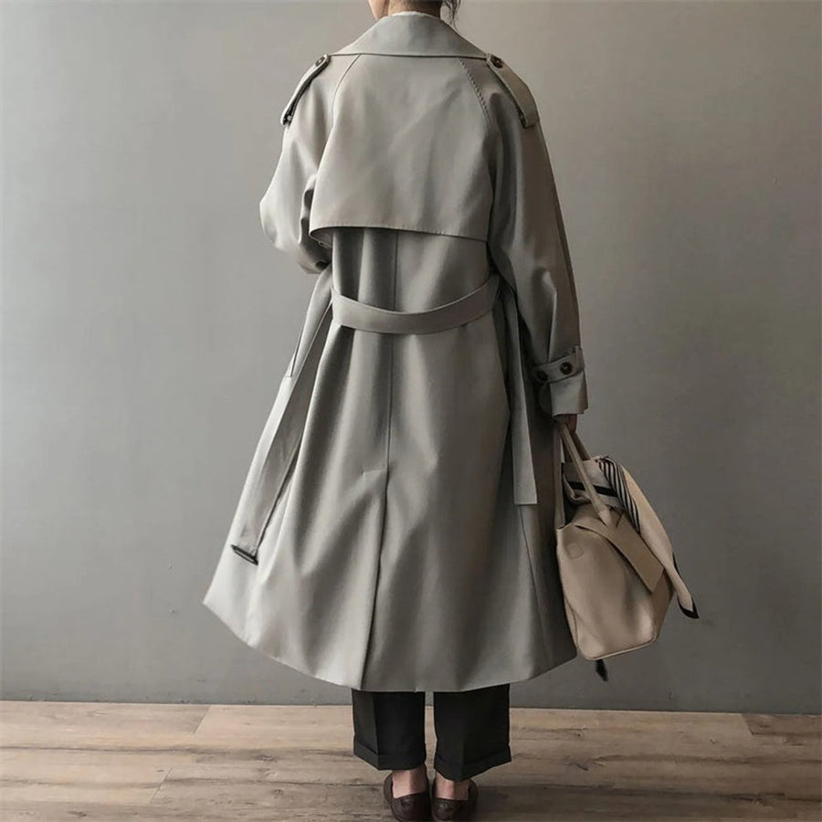 Women's Double-Breasted Water-Repellent Trench Coat - Classic Long