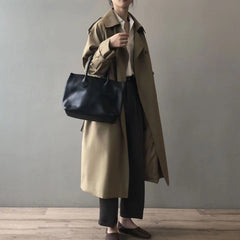 Women's Double-Breasted Water-Repellent Trench Coat - Classic Long