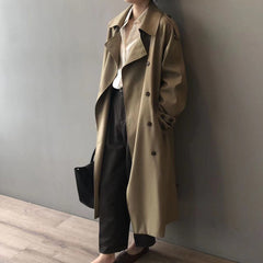 Women's Double-Breasted Water-Repellent Trench Coat - Classic Long - Khaki