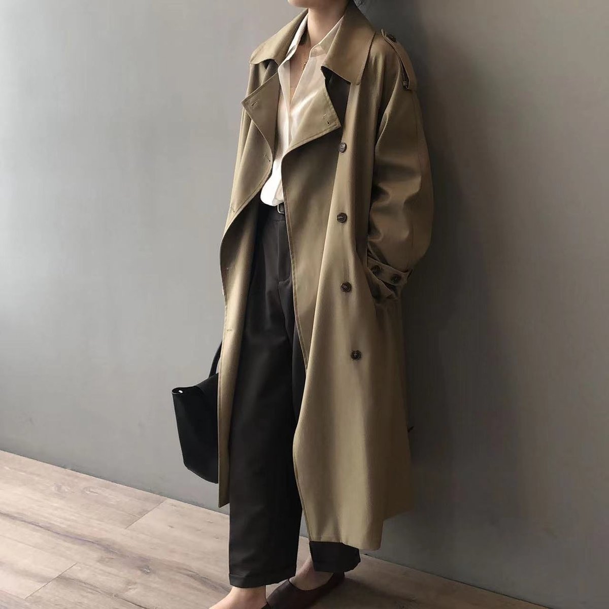 Women's Double-Breasted Water-Repellent Trench Coat - Classic Long - Khaki