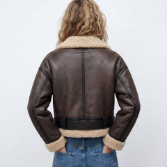 Women's Double-Sided Shearling Bomber Jacket - Reversible Warmth