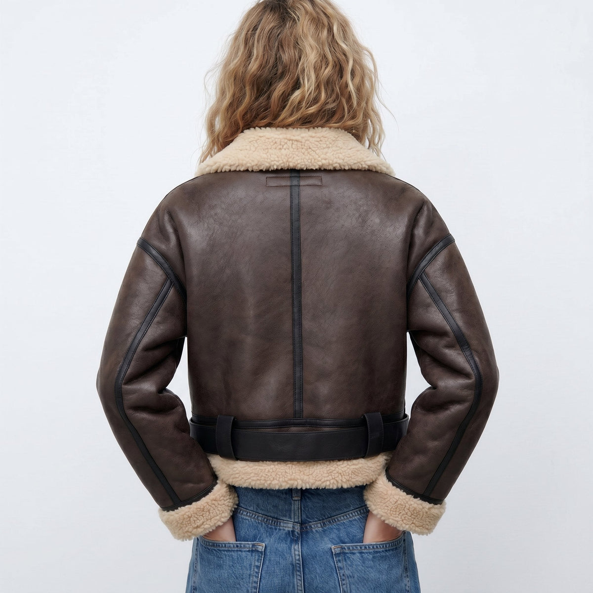 Women's Double-Sided Shearling Bomber Jacket - Reversible Warmth