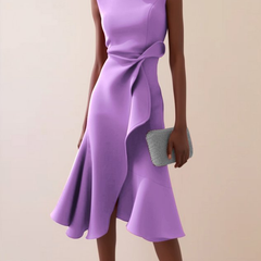 Women's Draped Asymmetrical Midi Dress - Elegant A-Line | Spring - Purple